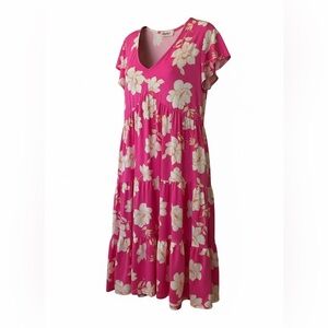 Haptics by Holly Harper Pink Ruffled Tiered Flutter Sleeve sundress w/pockets
